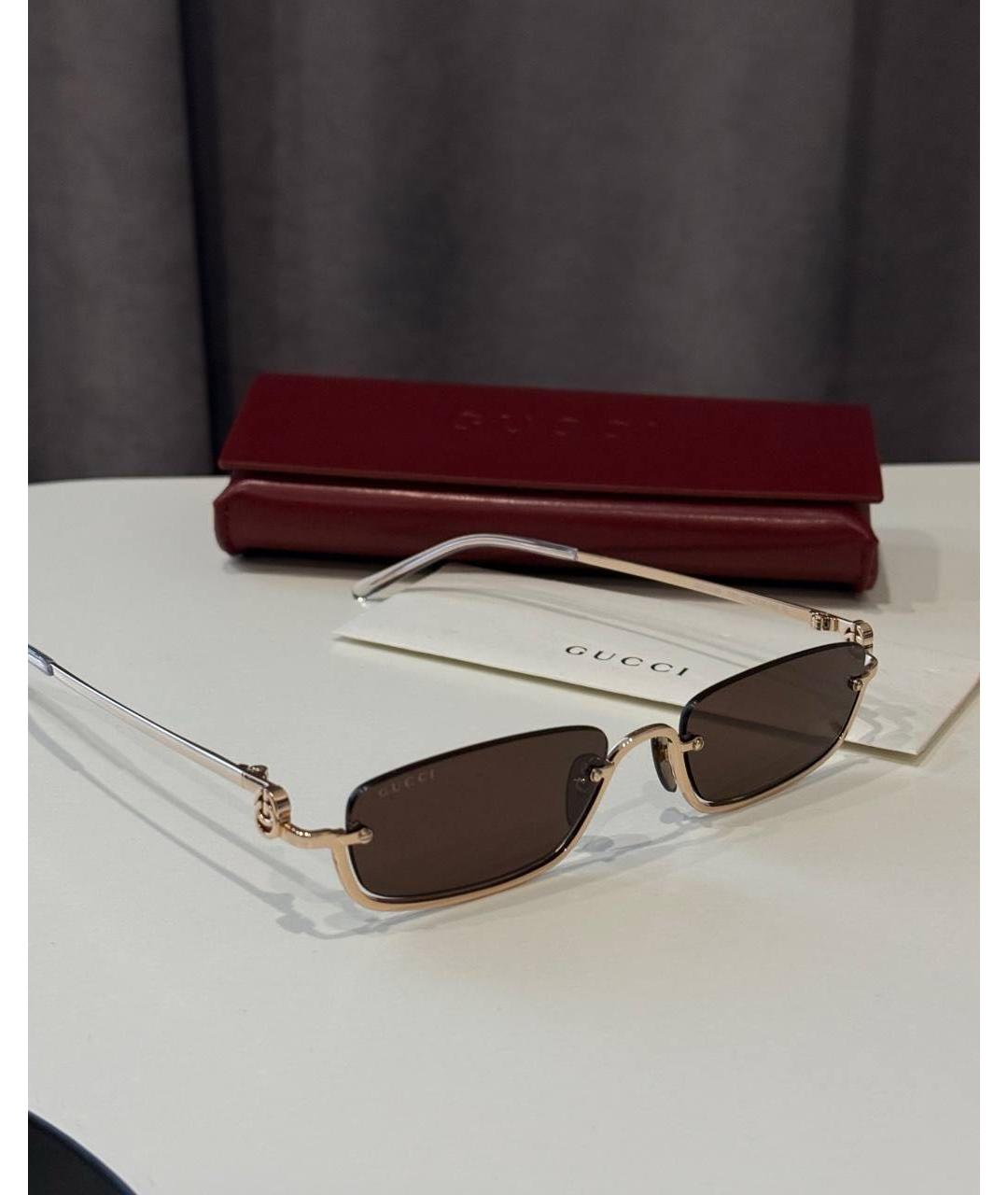GUCCI Коричневые металлические солнцезащитные очки, фото 4