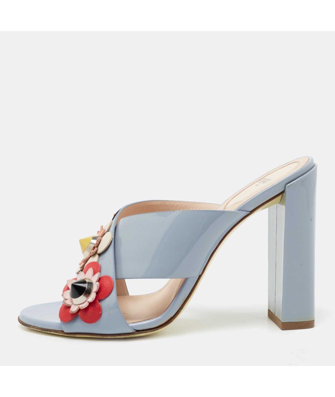 FENDI Голубые мюли из лакированной кожи, фото 2