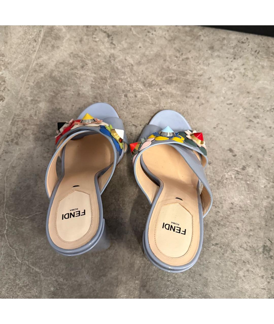 FENDI Голубые мюли из лакированной кожи, фото 4