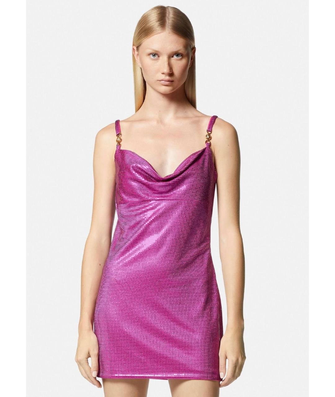 VERSACE Фуксия вискозное коктейльное платье, фото 4