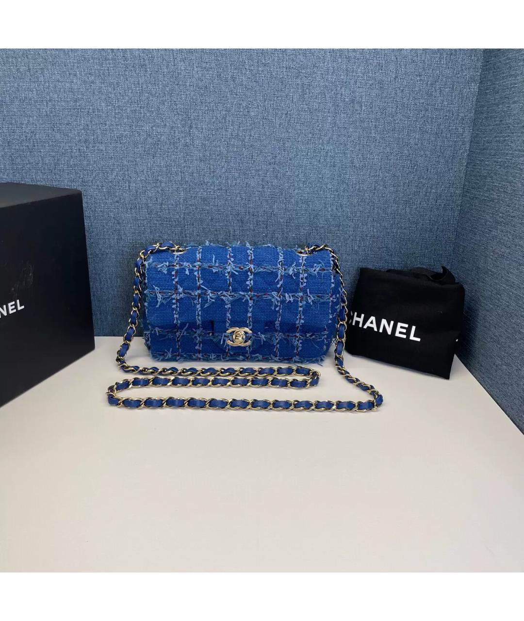 CHANEL Синяя твидовая сумка через плечо, фото 8