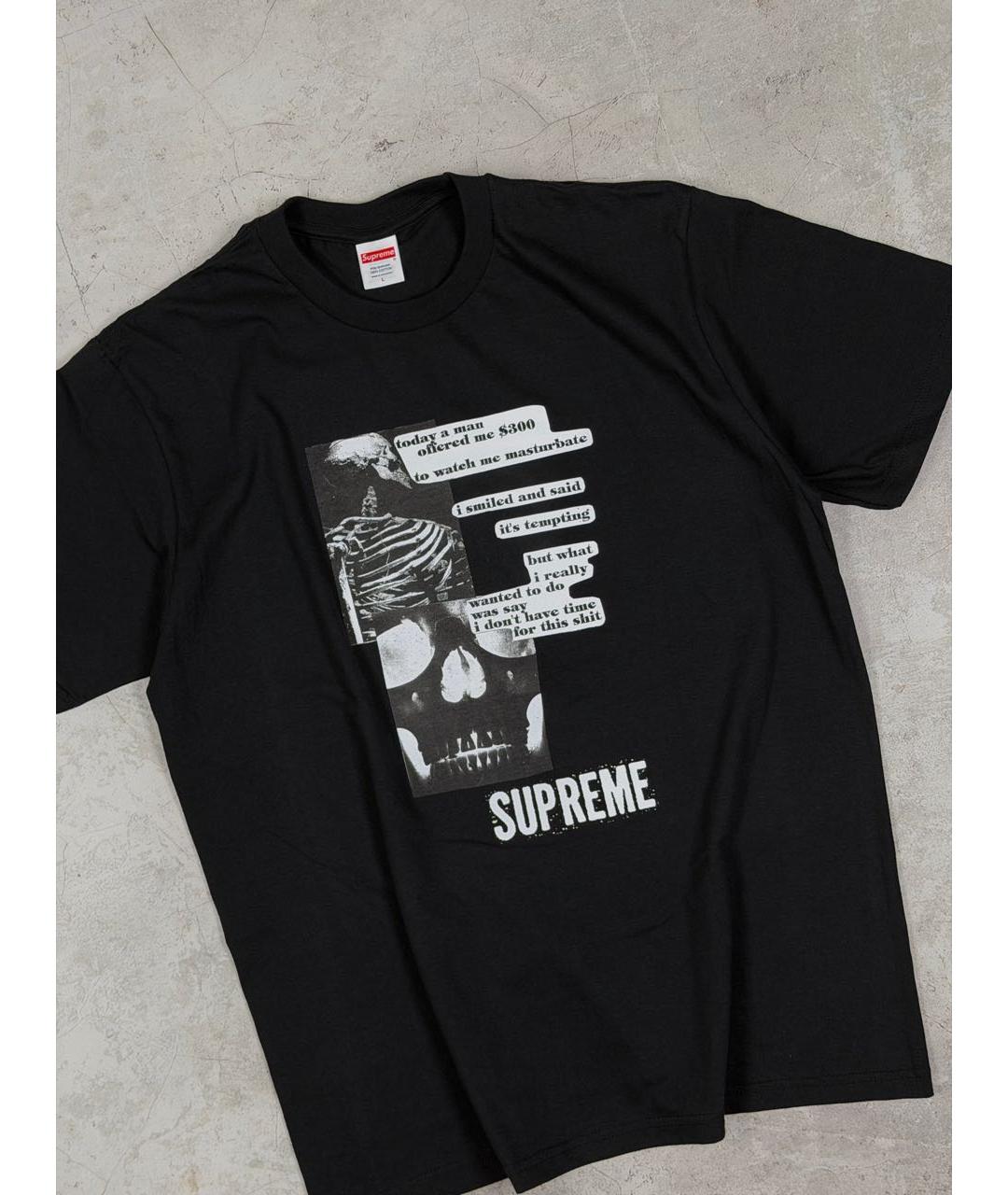 SUPREME Черная хлопковая футболка, фото 2