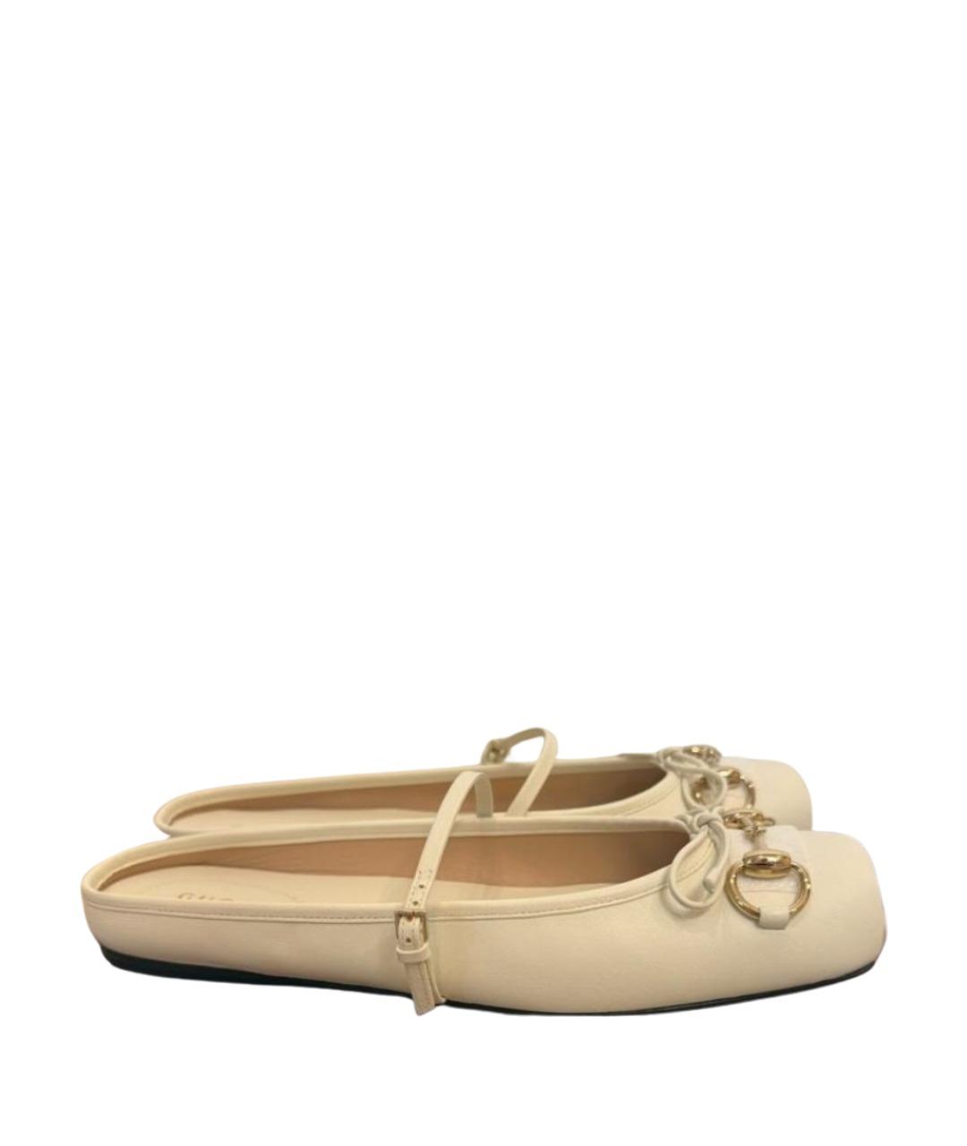 GUCCI Белые кожаные балетки, фото 1