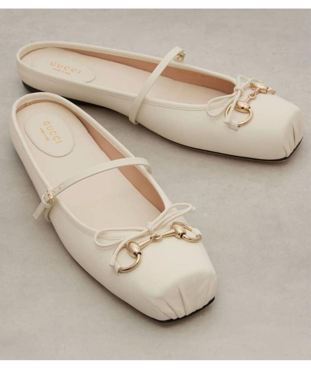 GUCCI Белые кожаные балетки, фото 2