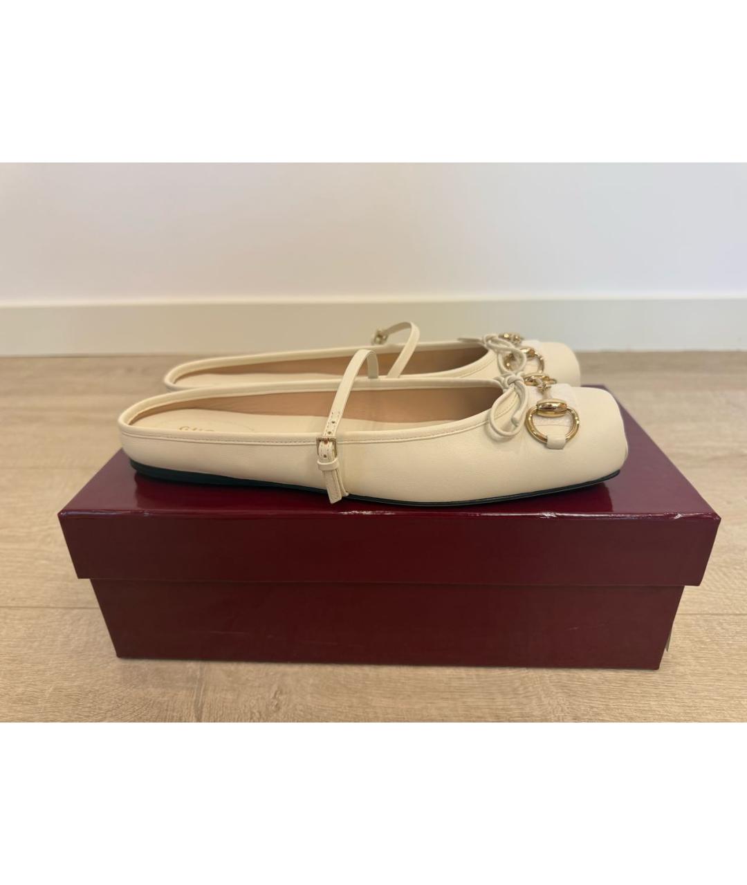 GUCCI Белые кожаные балетки, фото 6