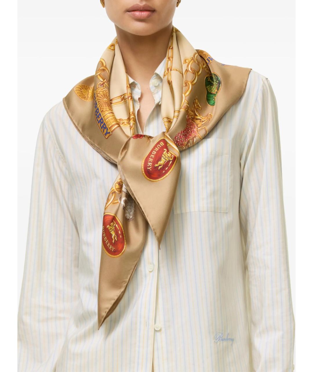 BURBERRY Бежевый шелковый платок, фото 3