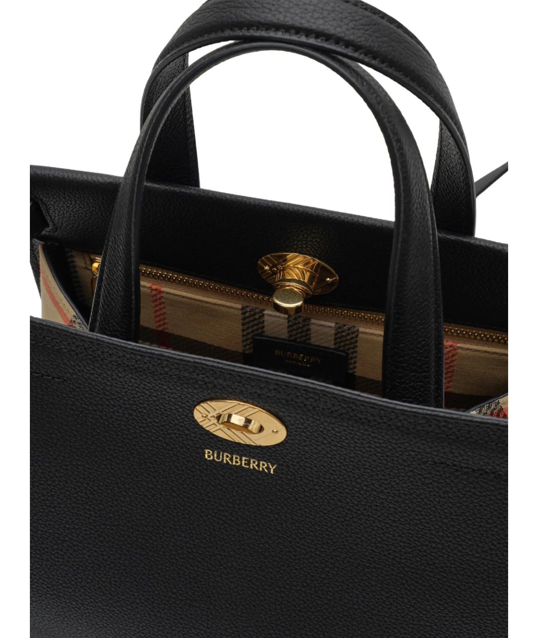 BURBERRY Черная кожаная сумка тоут, фото 4