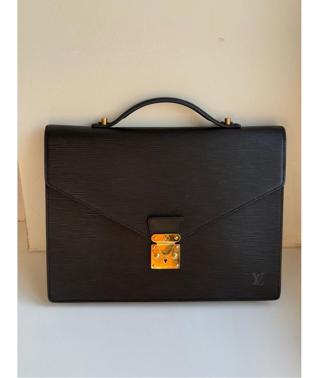 LOUIS VUITTON Черный кожаный портфель, фото 9