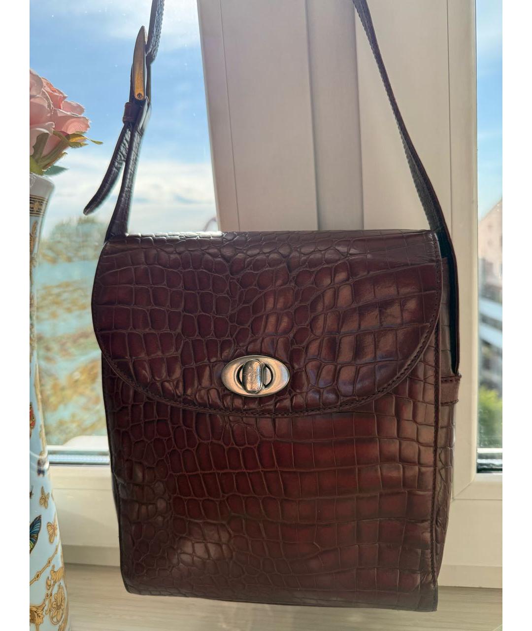 VERSACE Бордовая кожаная сумка через плечо, фото 8