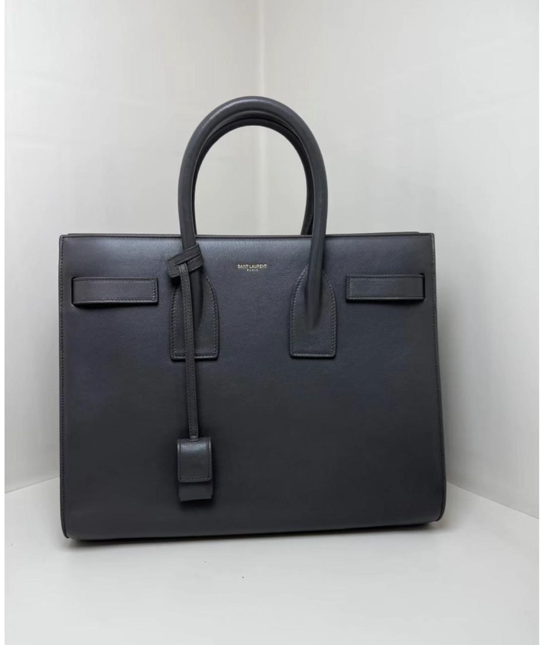 SAINT LAURENT Черная кожаная сумка с короткими ручками, фото 7