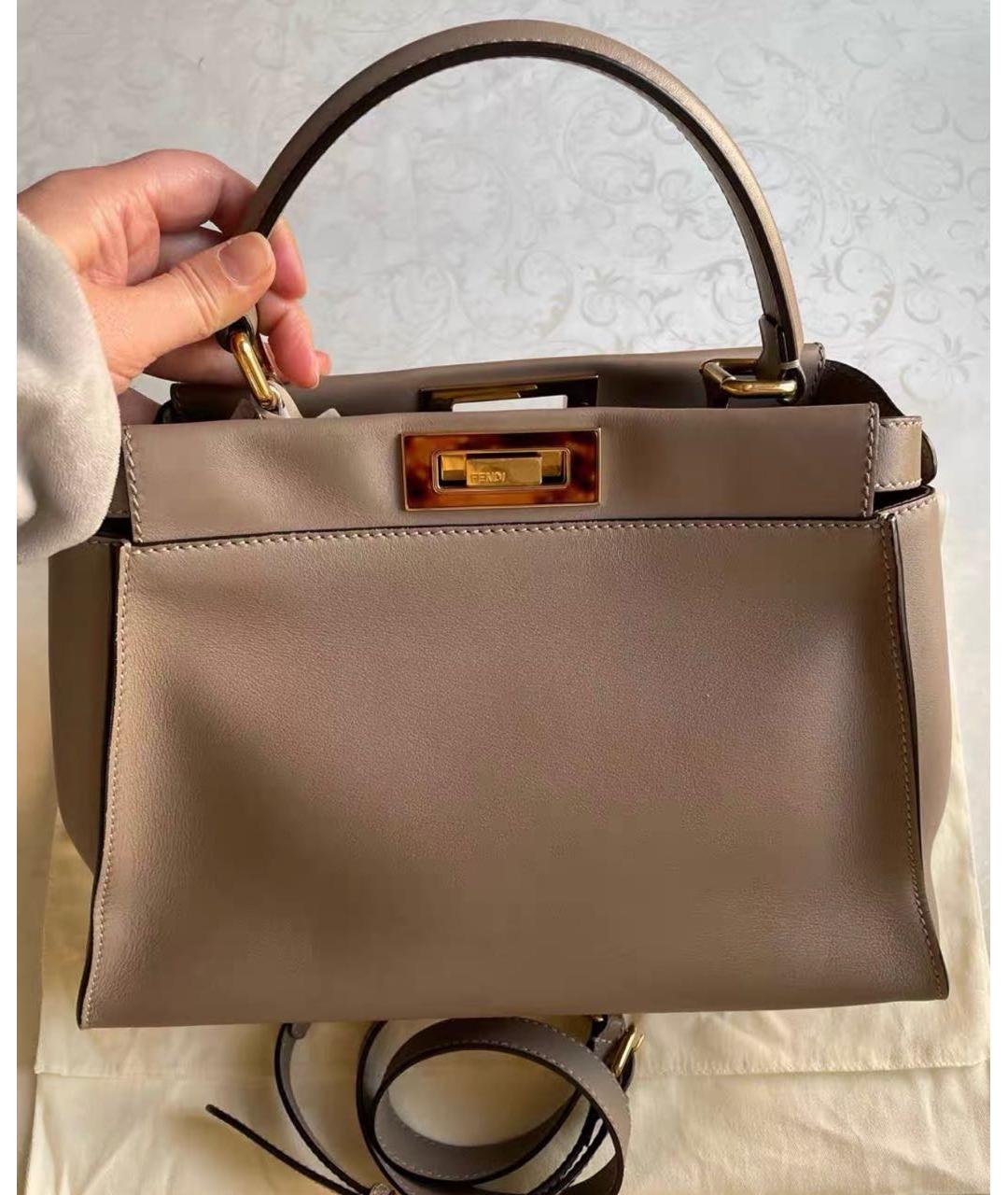 FENDI Бежевая кожаная сумка тоут, фото 7