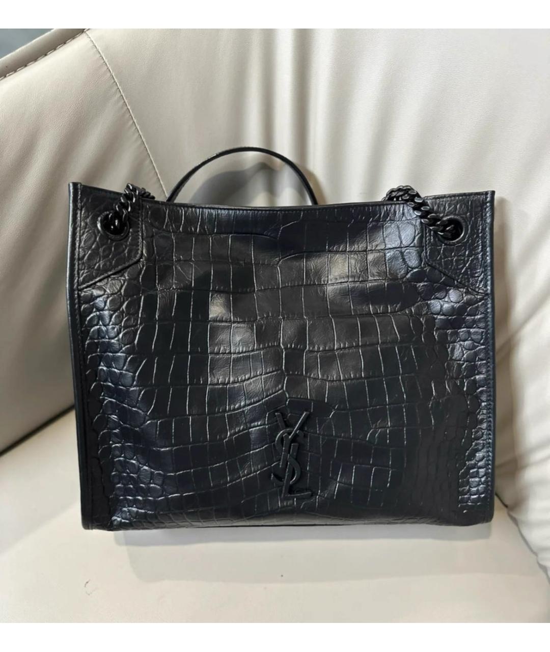 SAINT LAURENT Черная кожаная сумка тоут, фото 3