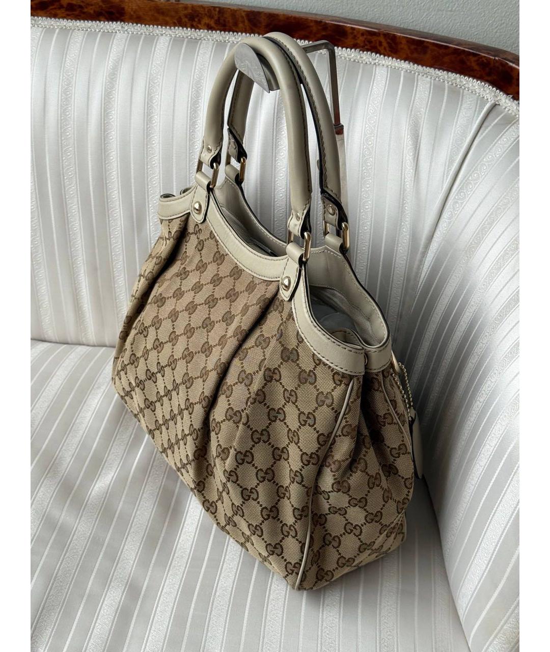 GUCCI Бежевая канва сумка с короткими ручками, фото 3