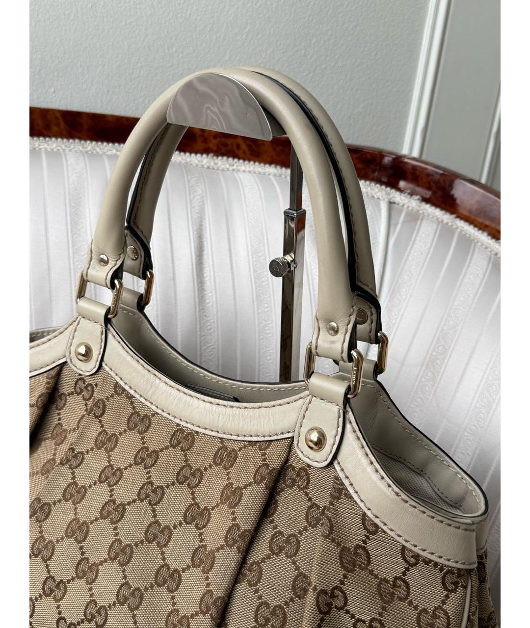 GUCCI Бежевая канва сумка с короткими ручками, фото 6