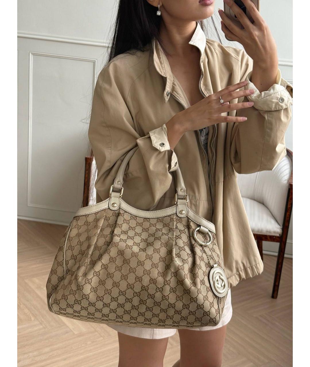 GUCCI Бежевая канва сумка с короткими ручками, фото 4