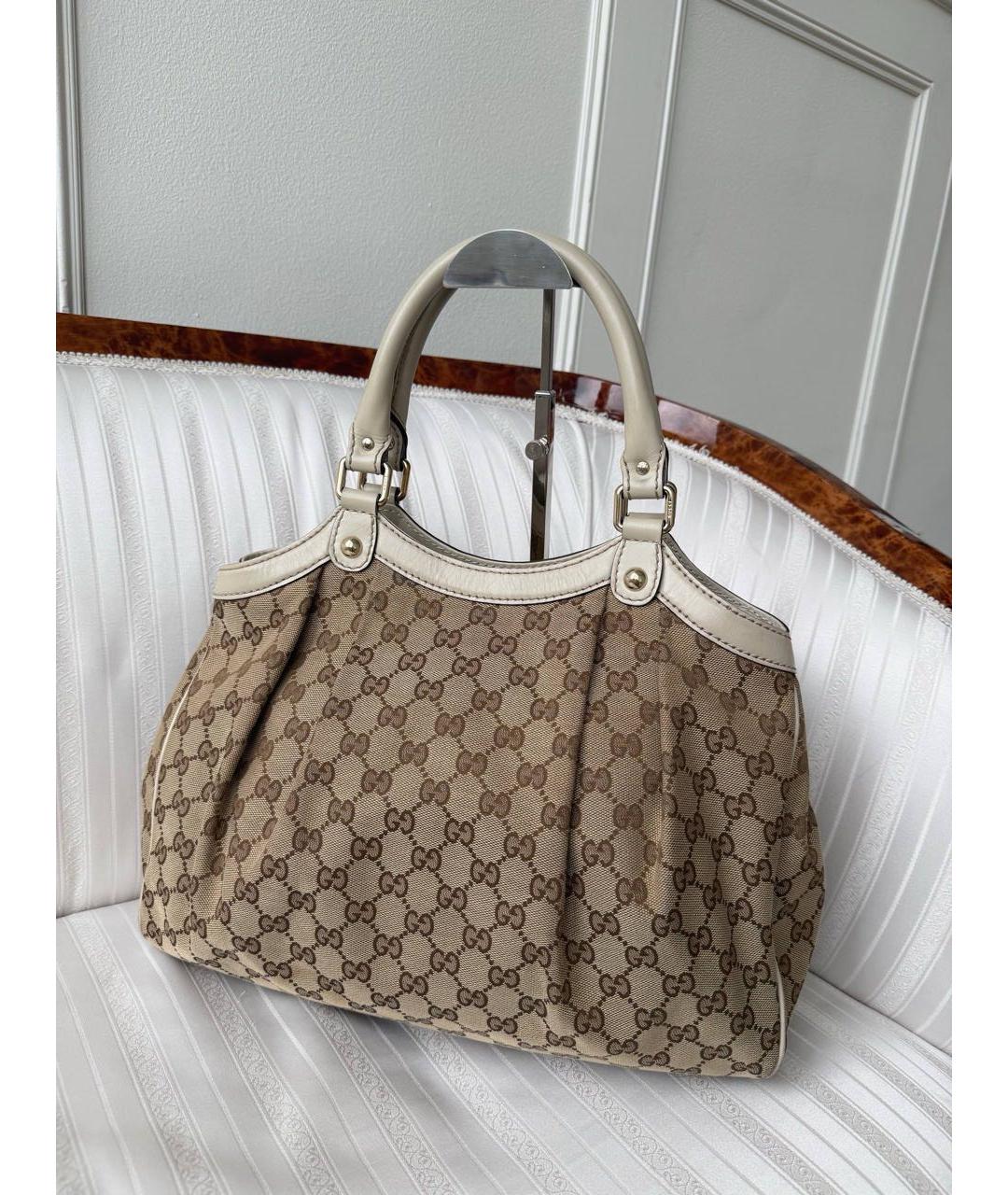 GUCCI Бежевая канва сумка с короткими ручками, фото 2