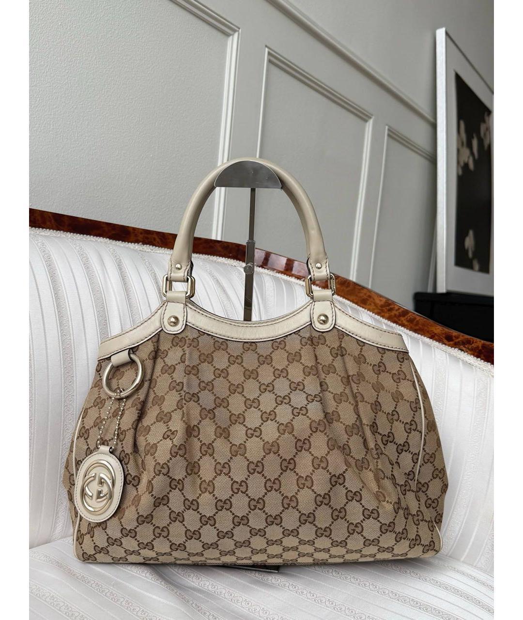 GUCCI Бежевая канва сумка с короткими ручками, фото 7