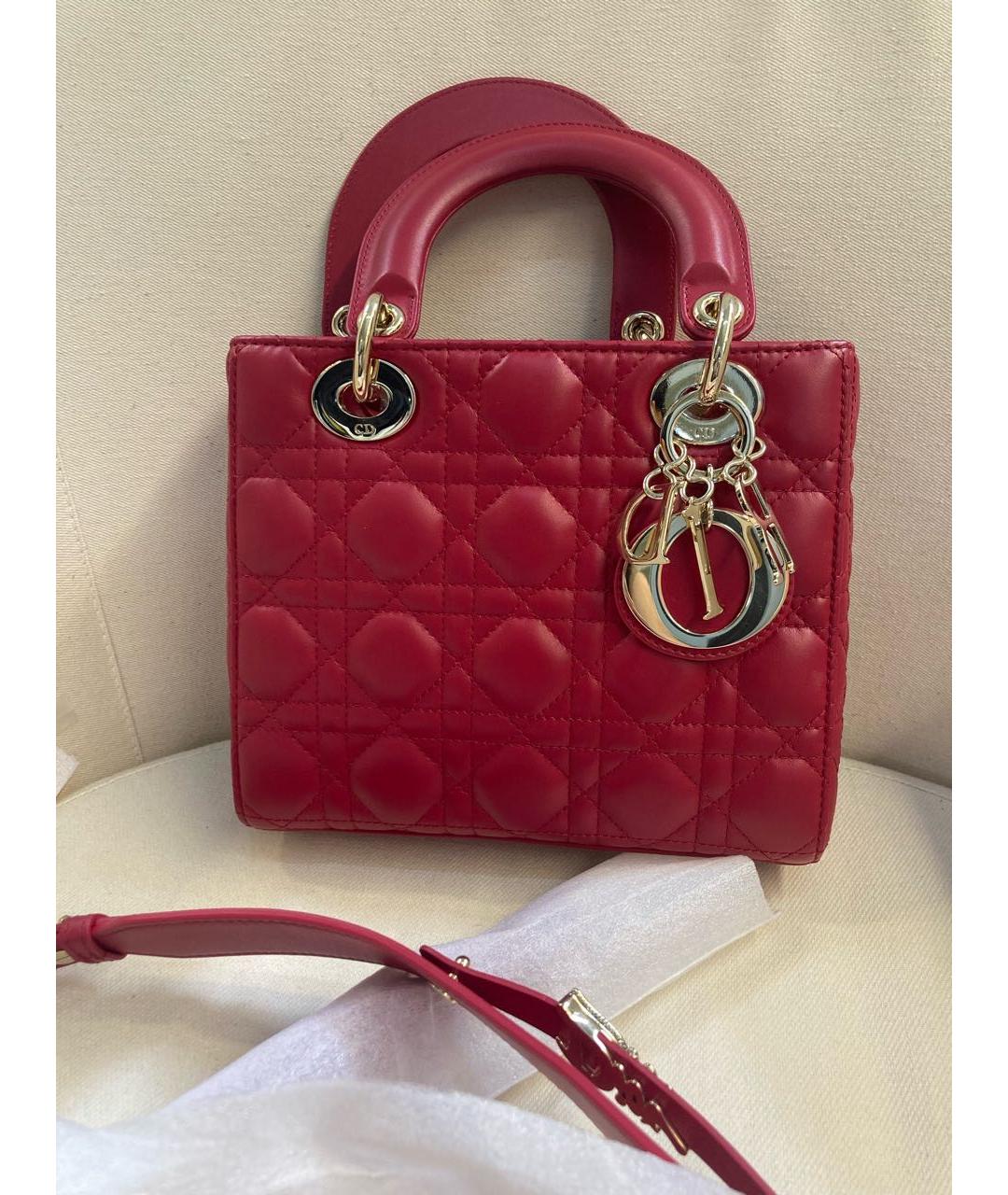 CHRISTIAN DIOR Красная кожаная сумка с короткими ручками, фото 6