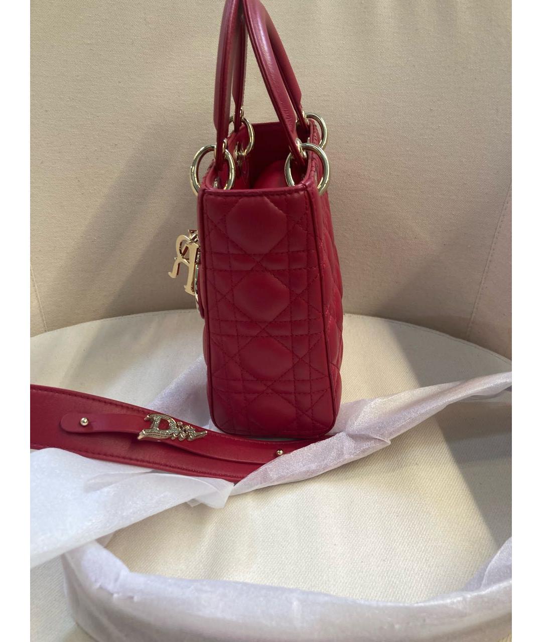 CHRISTIAN DIOR Красная кожаная сумка с короткими ручками, фото 4