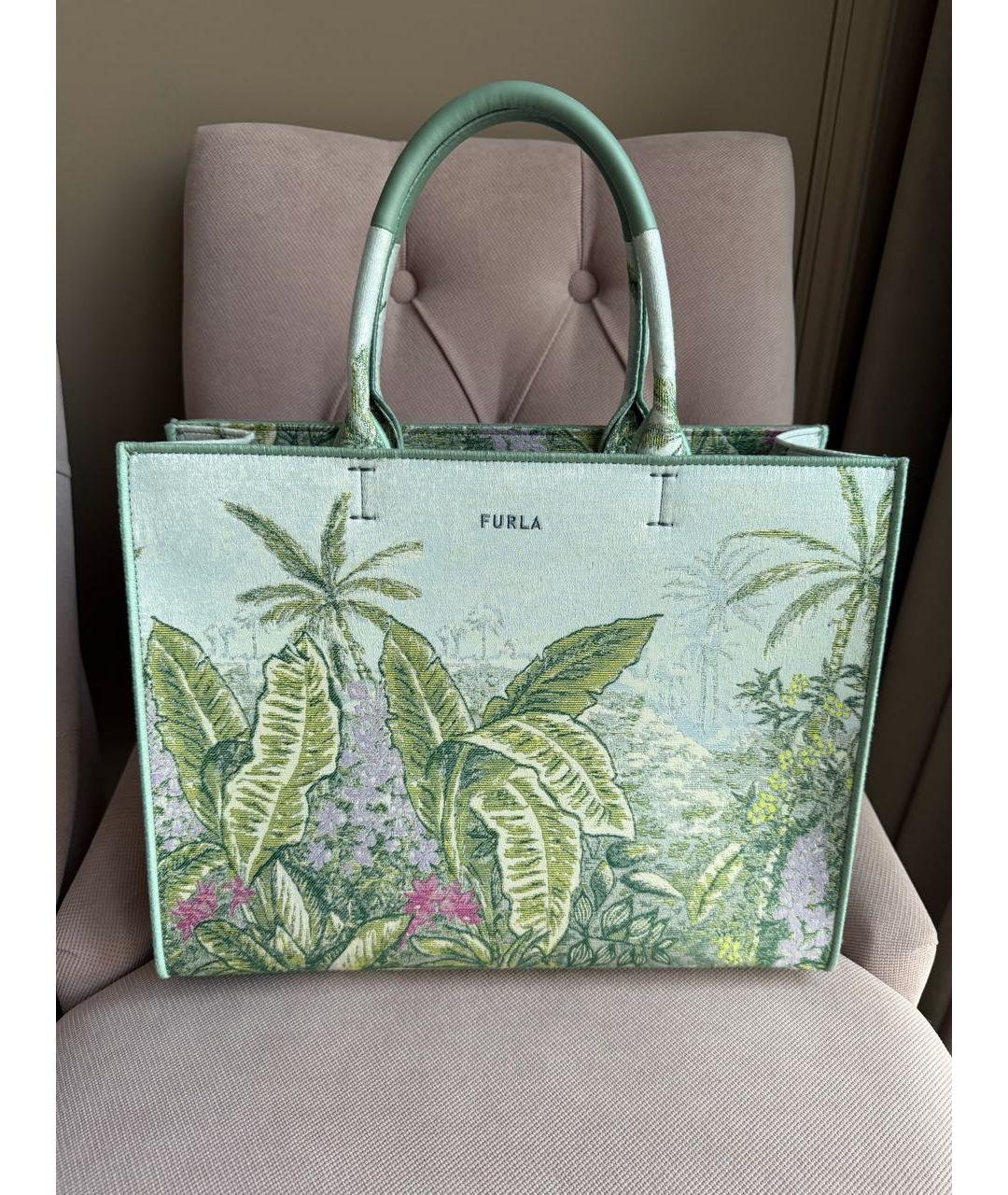 FURLA Бирюзовая жаккардовая пляжная сумка, фото 8