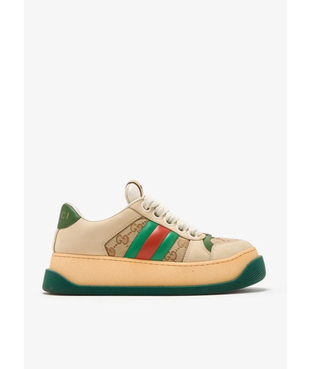 GUCCI Бежевые кожаные кроссовки, фото 9