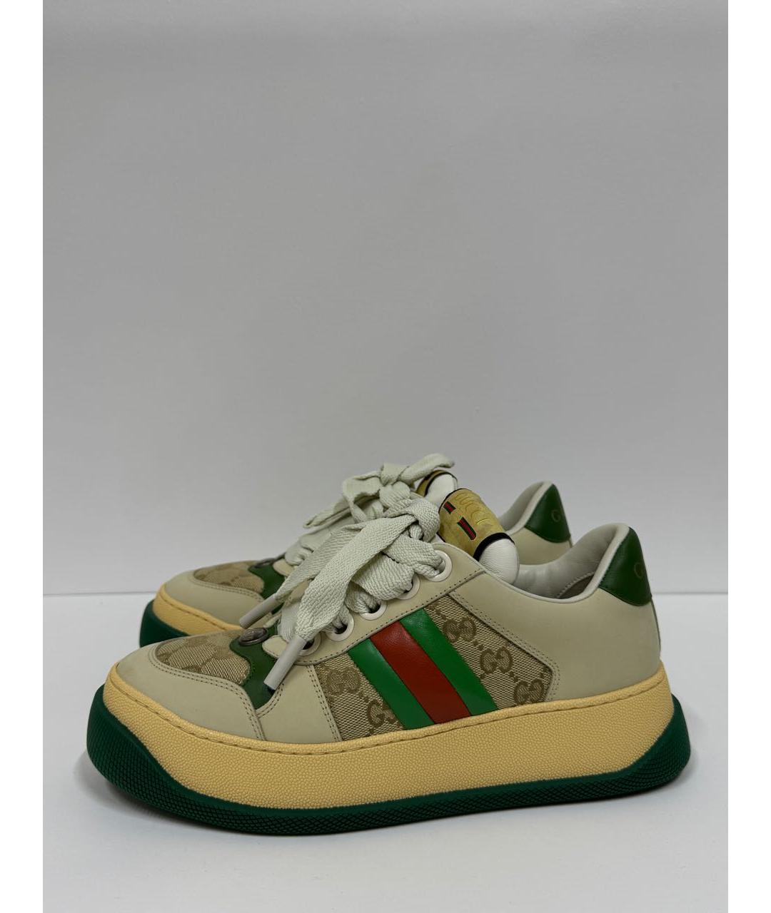 GUCCI Бежевые кожаные кроссовки, фото 4