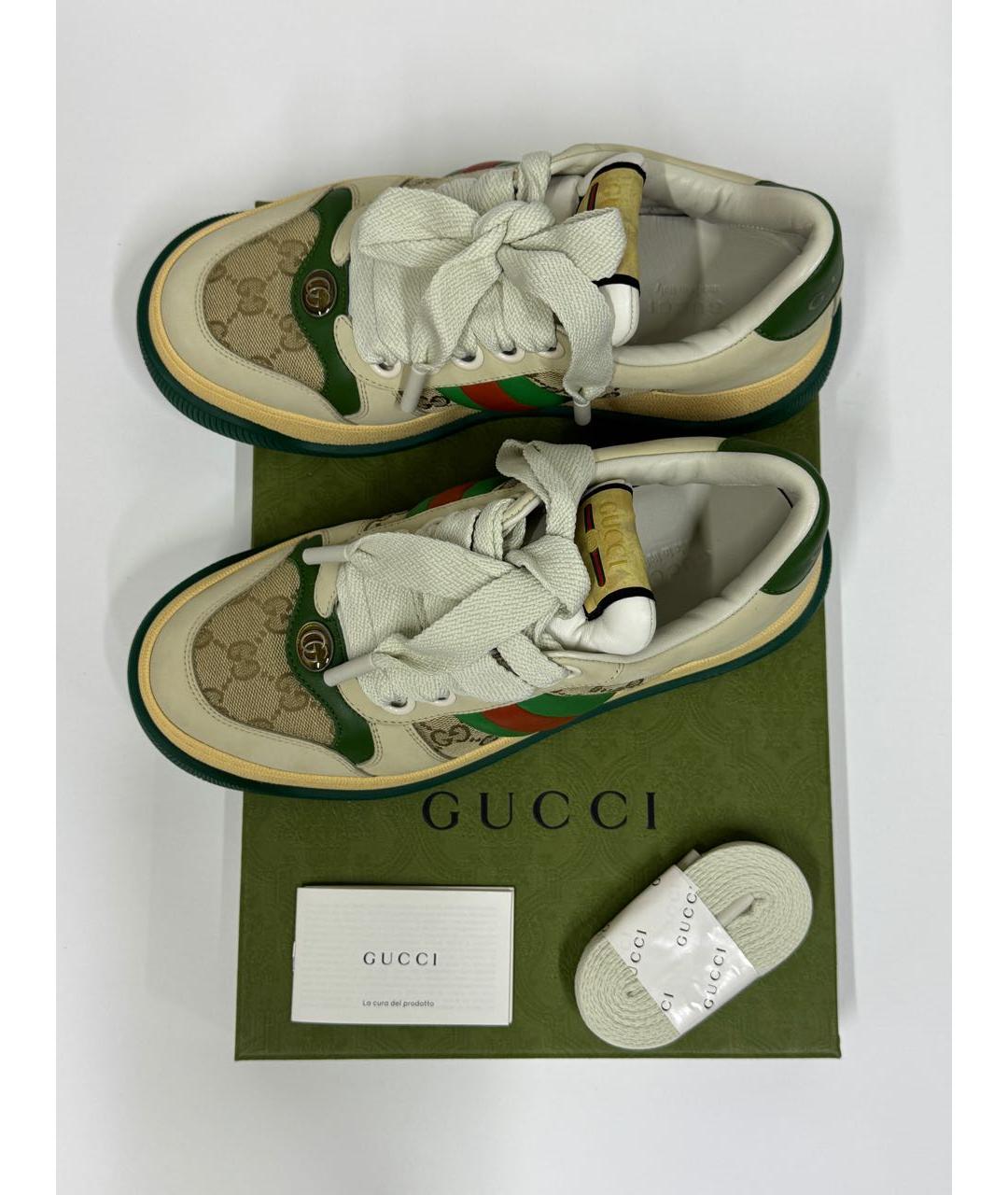 GUCCI Бежевые кожаные кроссовки, фото 6