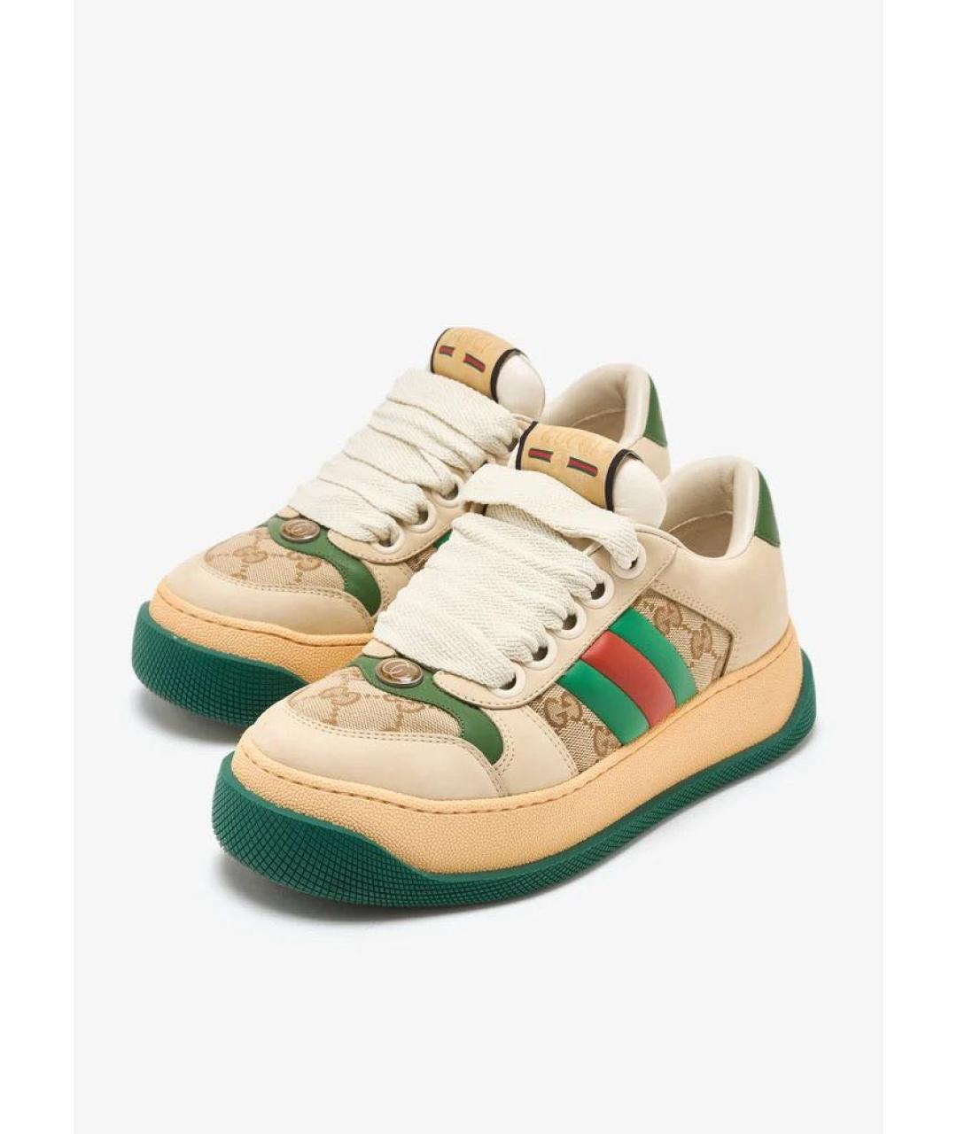 GUCCI Бежевые кожаные кроссовки, фото 2
