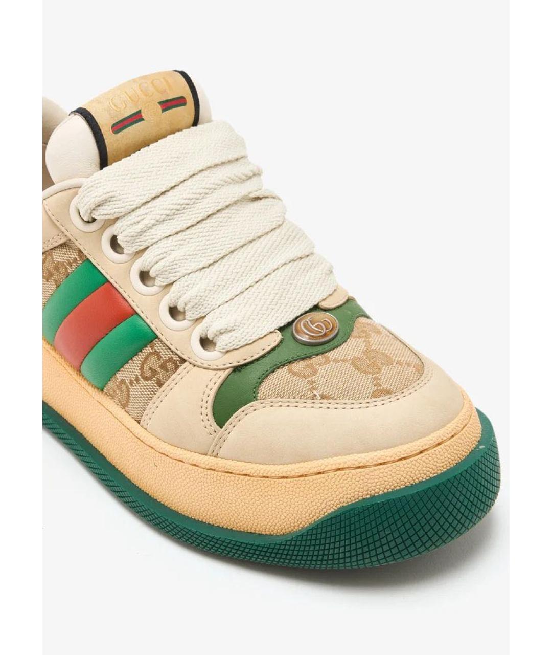 GUCCI Бежевые кожаные кроссовки, фото 3