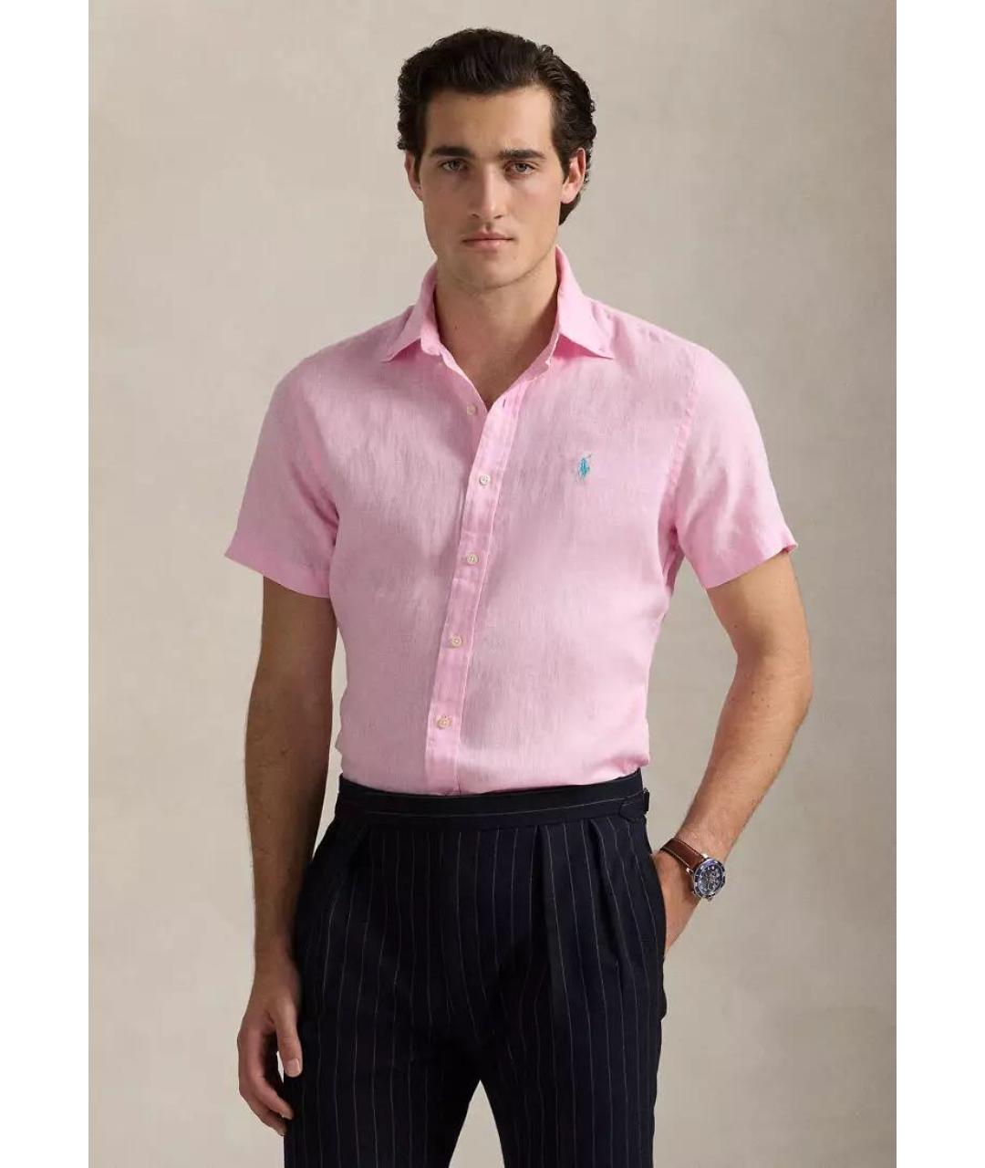 POLO RALPH LAUREN Розовая льняная кэжуал рубашка, фото 6