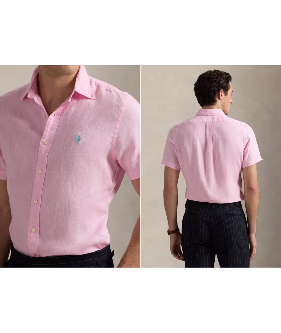 POLO RALPH LAUREN Розовая льняная кэжуал рубашка, фото 4