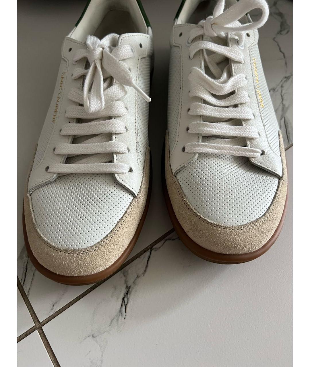 SAINT LAURENT Белые кожаные низкие кроссовки / кеды, фото 2
