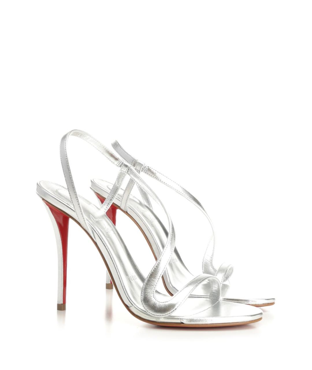 CHRISTIAN LOUBOUTIN Серебряные кожаные босоножки, фото 2