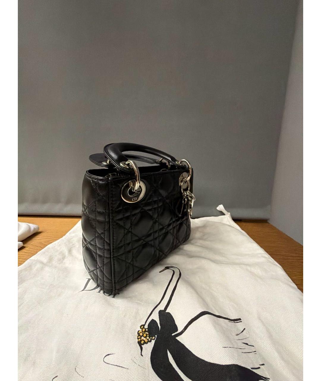 CHRISTIAN DIOR Черная кожаная сумка с короткими ручками, фото 2