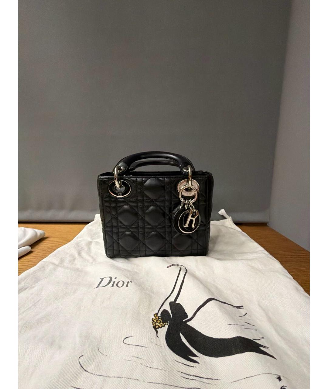 CHRISTIAN DIOR Черная кожаная сумка с короткими ручками, фото 6