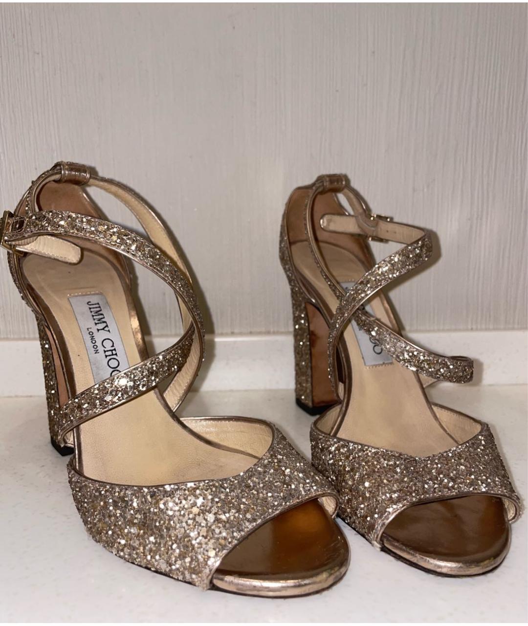 JIMMY CHOO Золотые свадебные туфли на среднем каблуке, фото 7