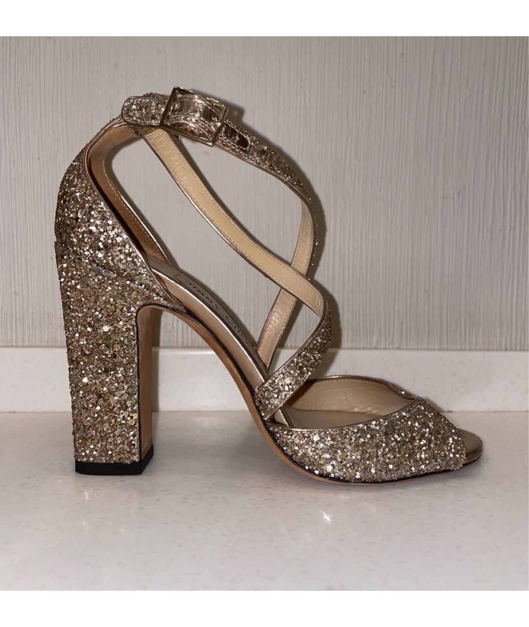 JIMMY CHOO Золотые свадебные туфли на среднем каблуке, фото 9
