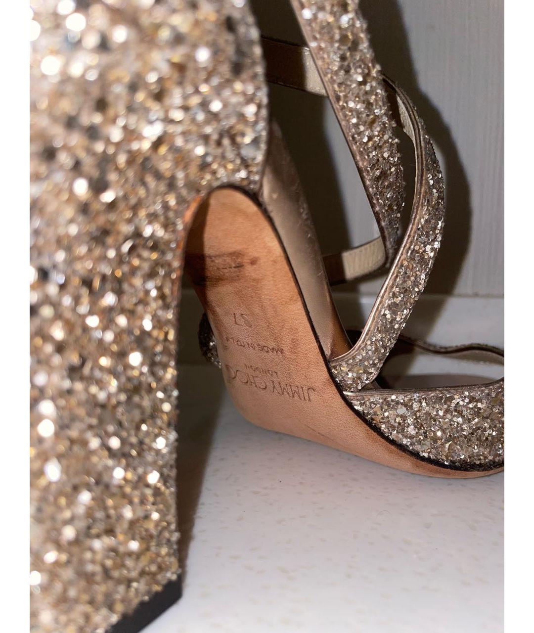 JIMMY CHOO Золотые свадебные туфли на среднем каблуке, фото 5