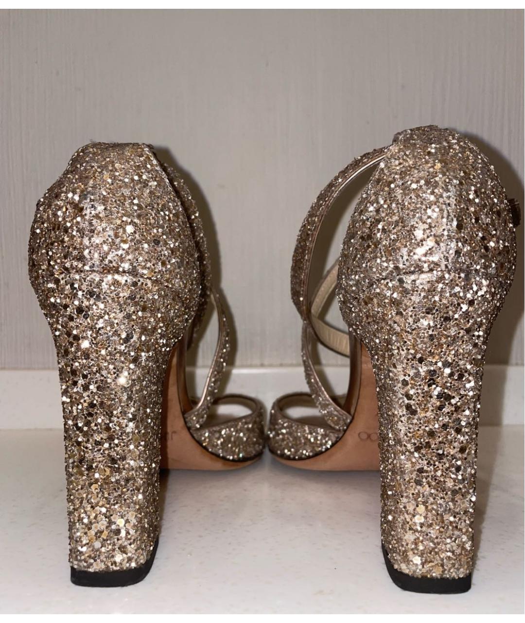 JIMMY CHOO Золотые свадебные туфли на среднем каблуке, фото 4
