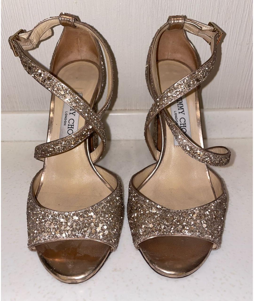 JIMMY CHOO Золотые свадебные туфли на среднем каблуке, фото 2