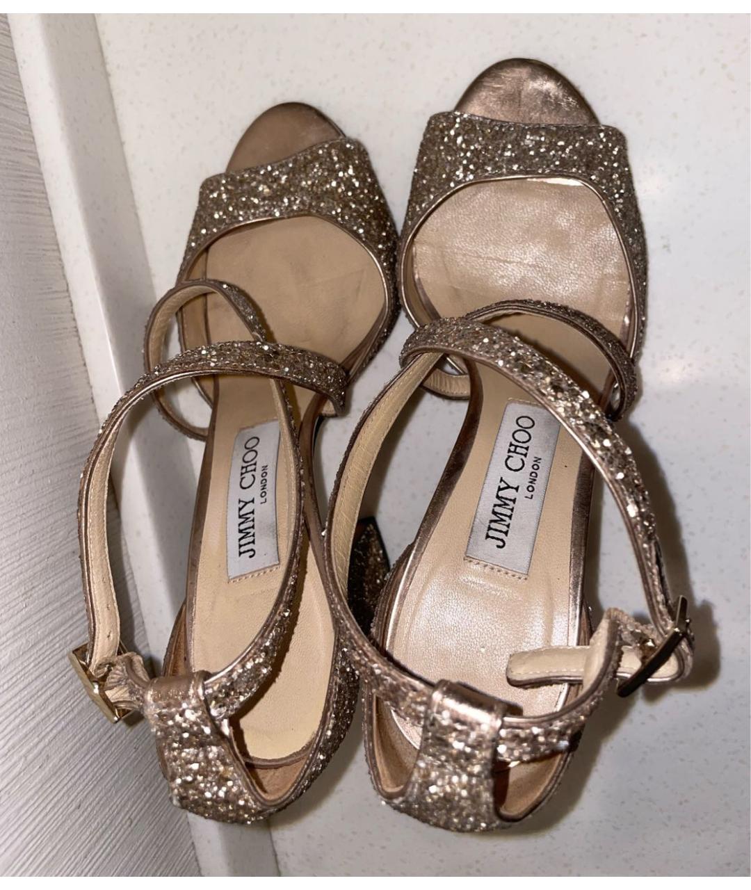 JIMMY CHOO Золотые свадебные туфли на среднем каблуке, фото 3