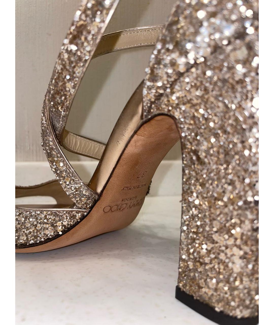 JIMMY CHOO Золотые свадебные туфли на среднем каблуке, фото 6