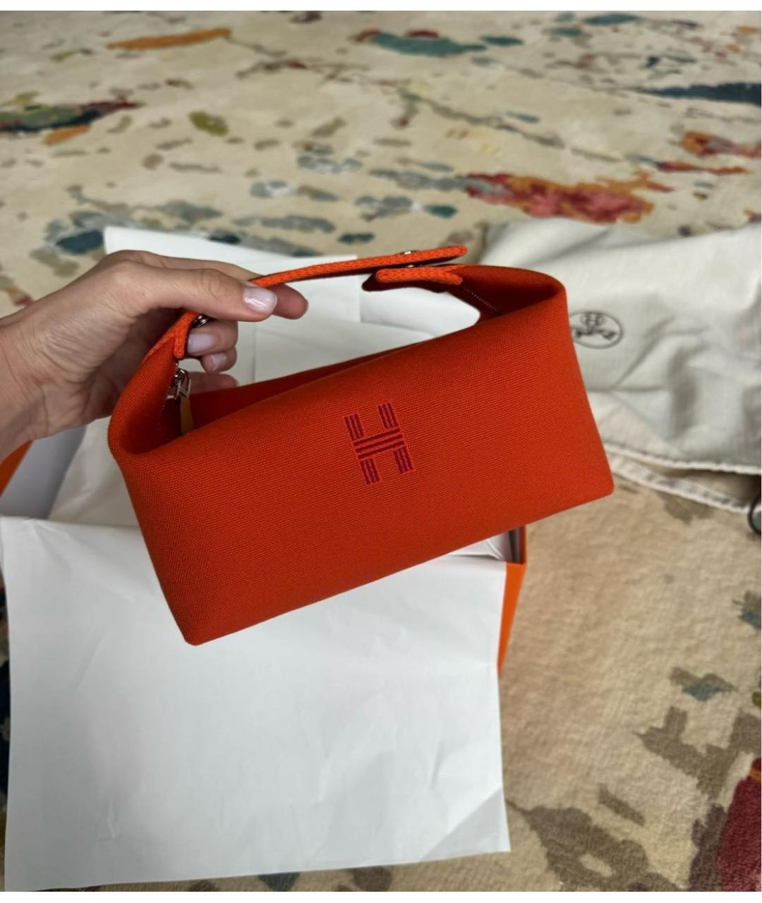 HERMES Красная тканевая косметичка, фото 3