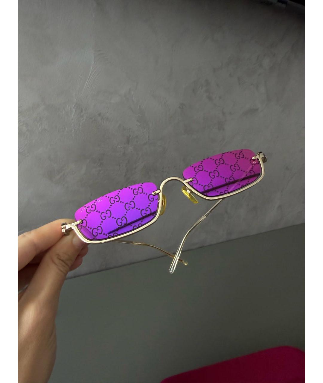 GUCCI Золотые металлические солнцезащитные очки, фото 2