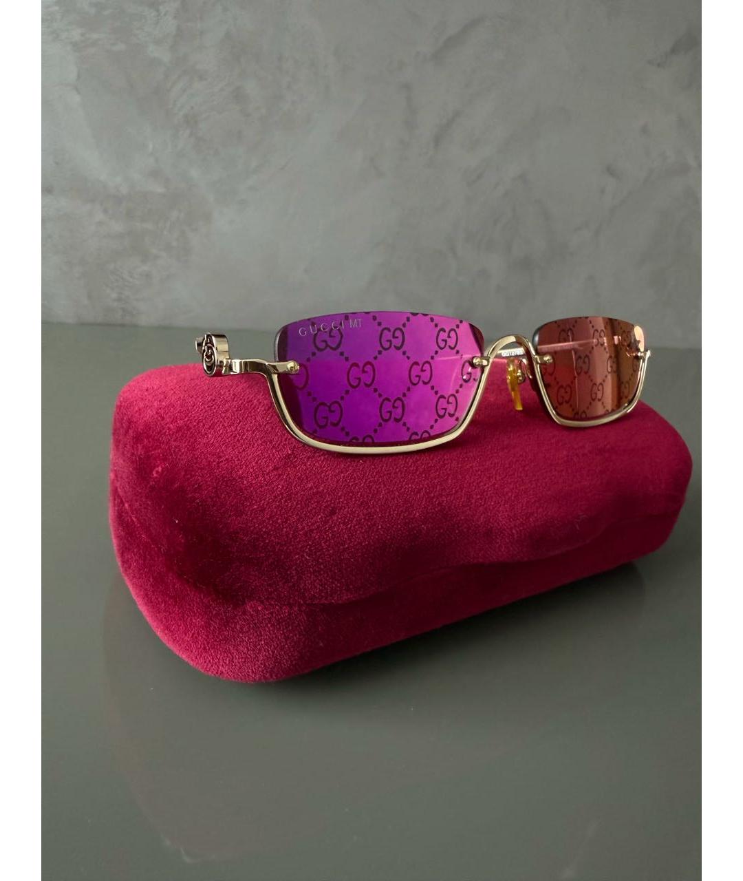 GUCCI Золотые металлические солнцезащитные очки, фото 3