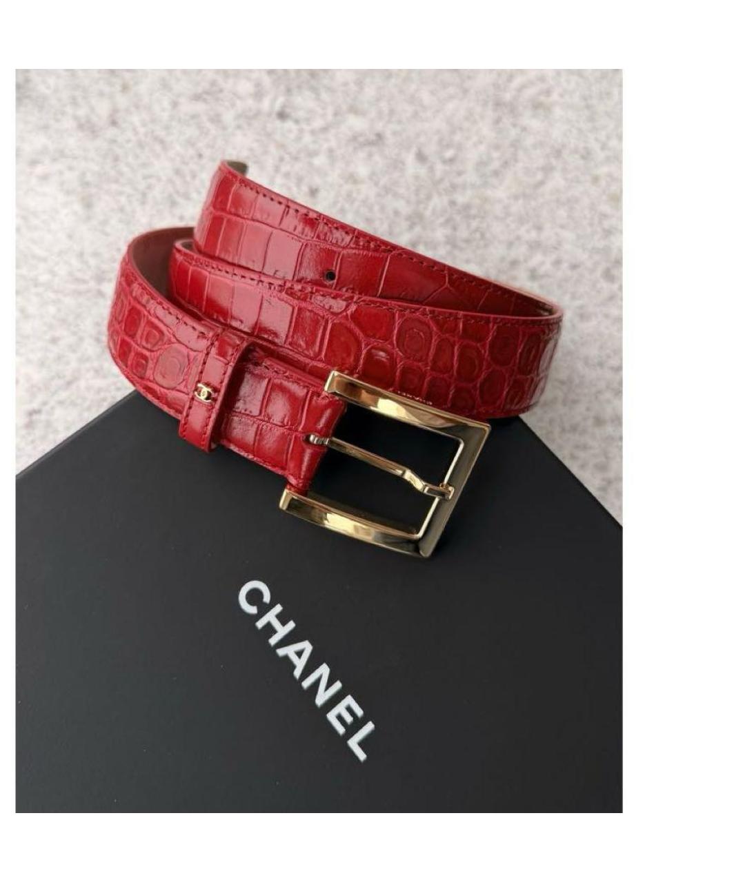 CHANEL Красный кожаный ремень, фото 3