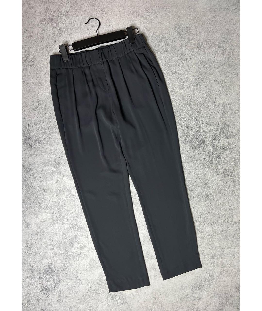 BRUNELLO CUCINELLI Антрацитовые шелковые прямые брюки, фото 8