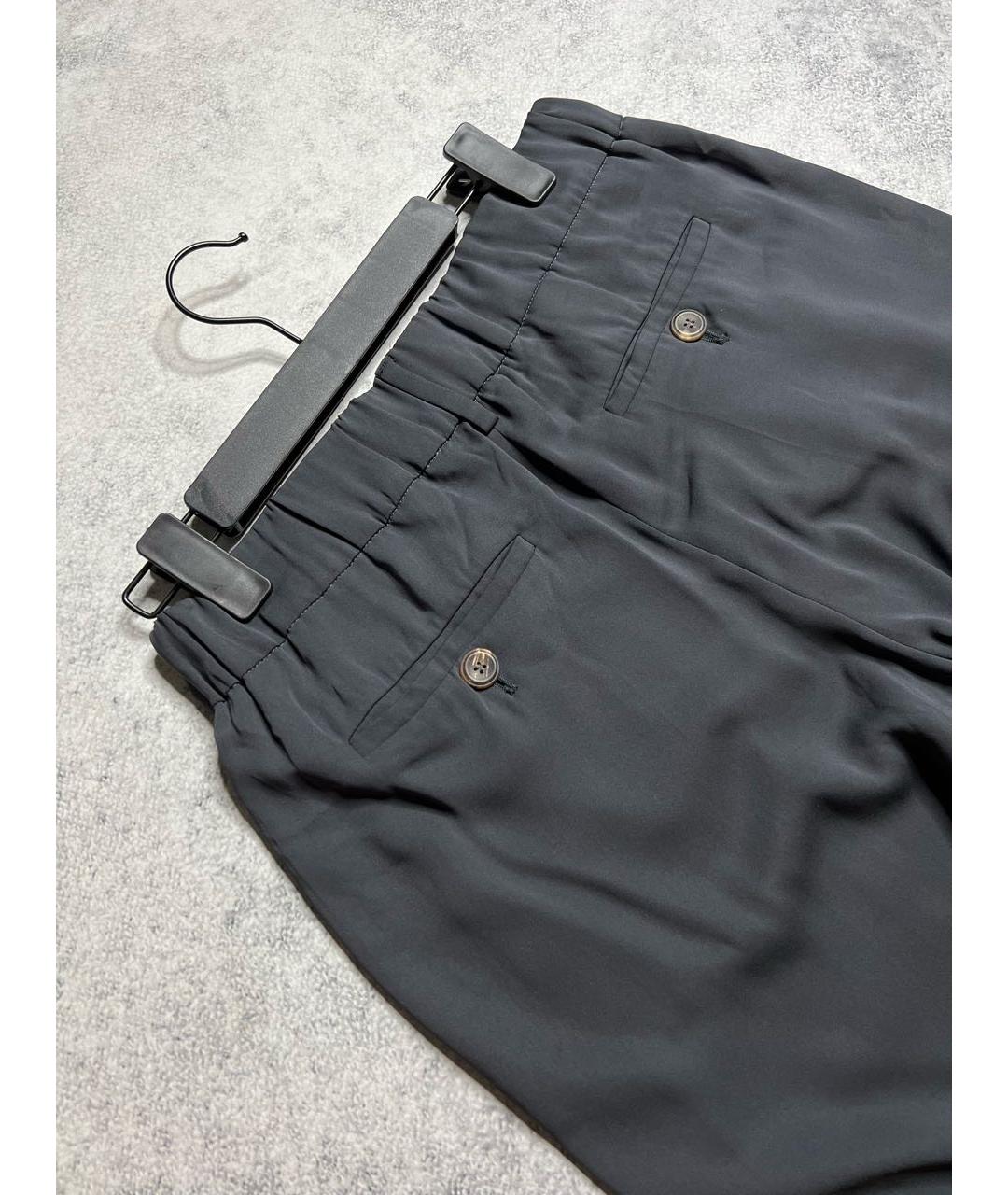 BRUNELLO CUCINELLI Антрацитовые шелковые прямые брюки, фото 4