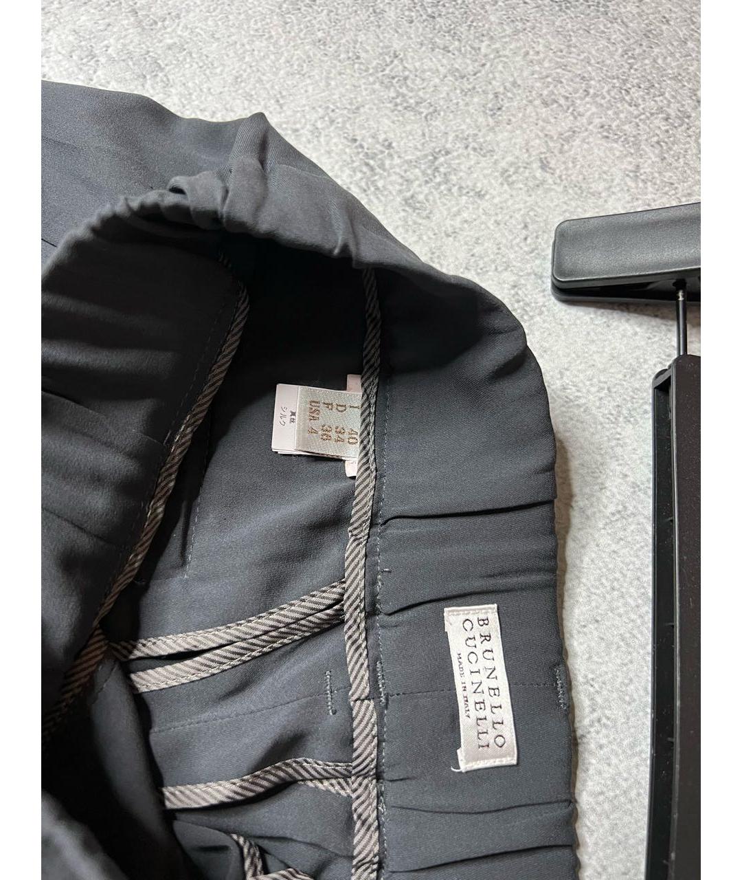 BRUNELLO CUCINELLI Антрацитовые шелковые прямые брюки, фото 6