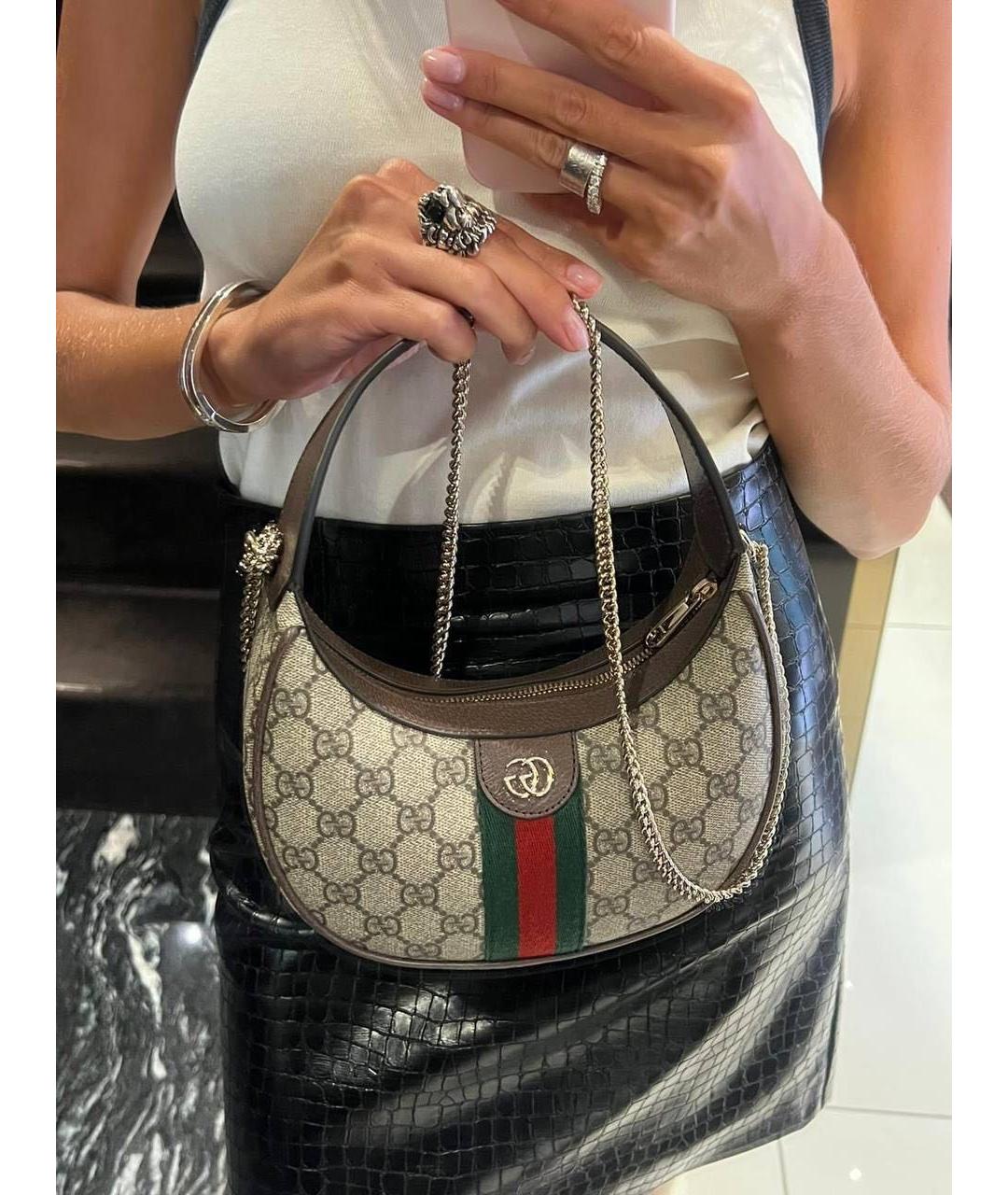 GUCCI Коричневая канва сумка с короткими ручками, фото 4